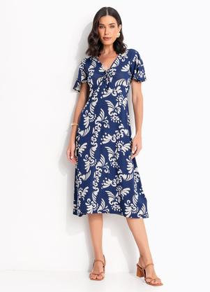 Vestido (Arabescos Marinho) em Malha de Viscose