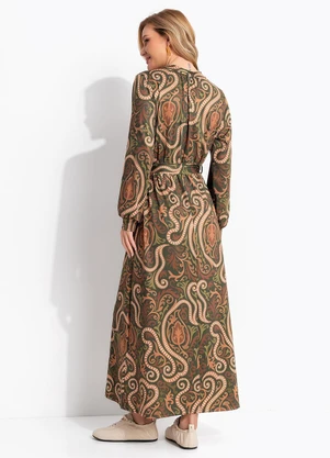 Quintess - Vestido Arabescos Verde em Malha Fria - QUINTESS
