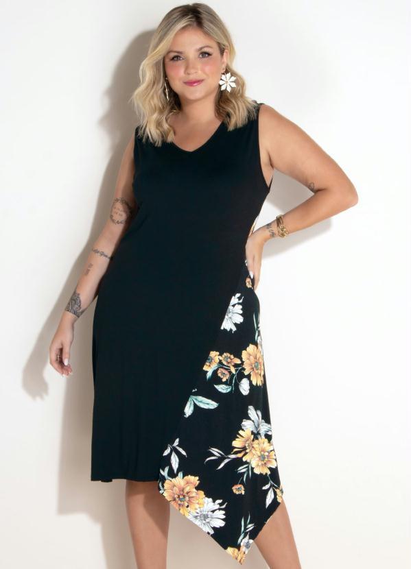 Quintess - Vestido Assimétrico Floral Preto 5