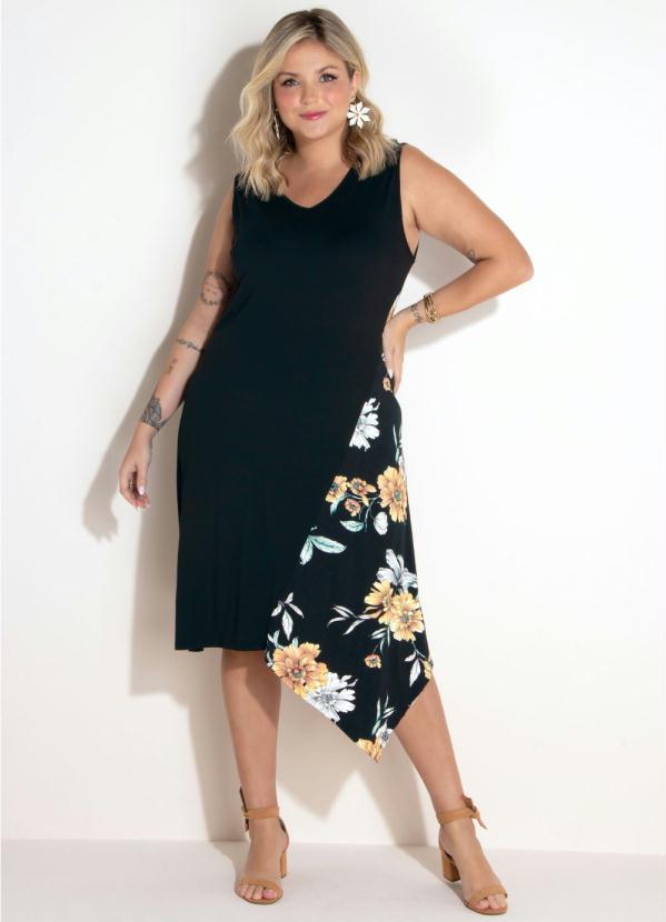 Quintess - Vestido Assimétrico Floral Preto 7