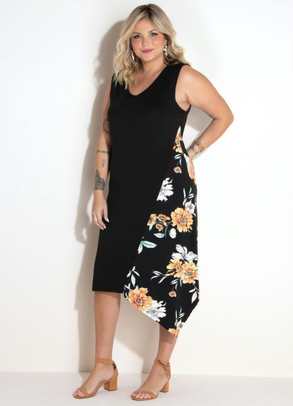 Quintess - Vestido Assimétrico Floral Preto 9