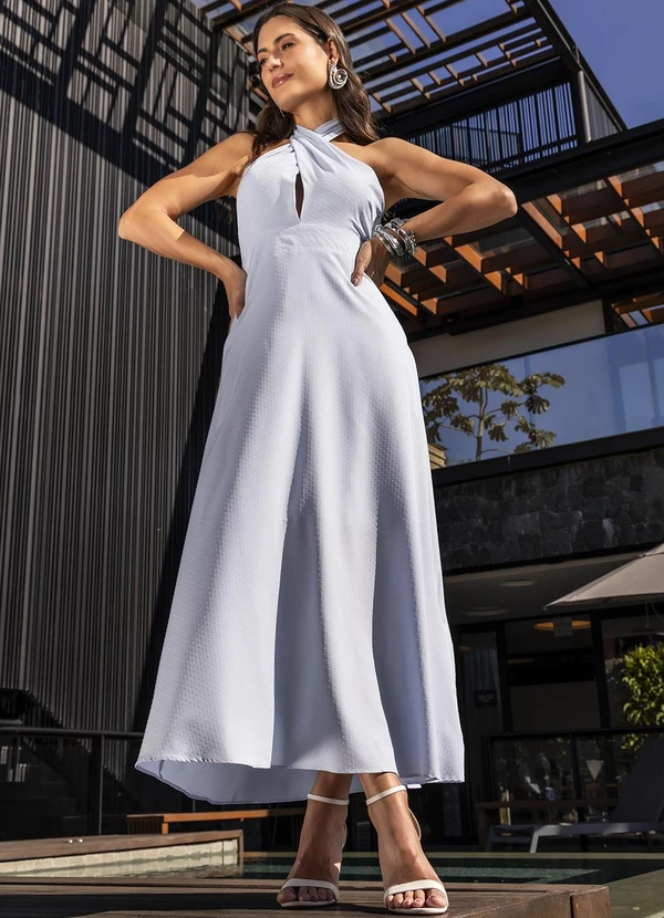 Quintess - Vestido Azul Bebê em Tecido Maquinetado 3