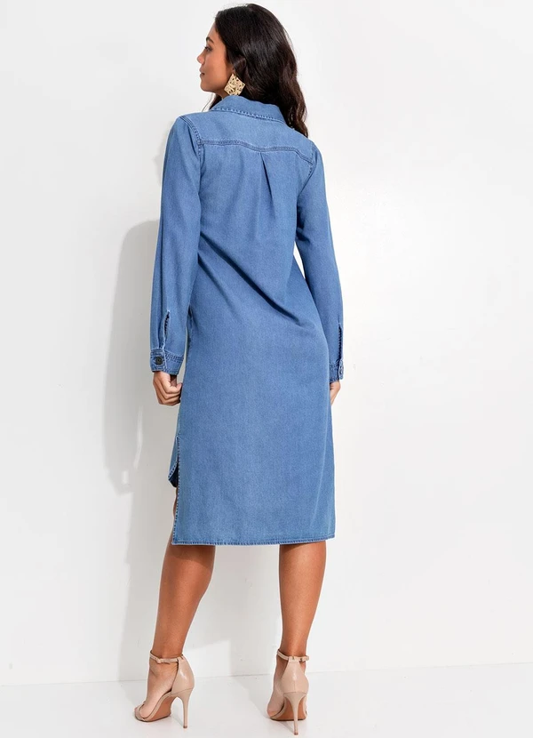 Quintess - Vestido Azul  Claro em Jeans Leve 2