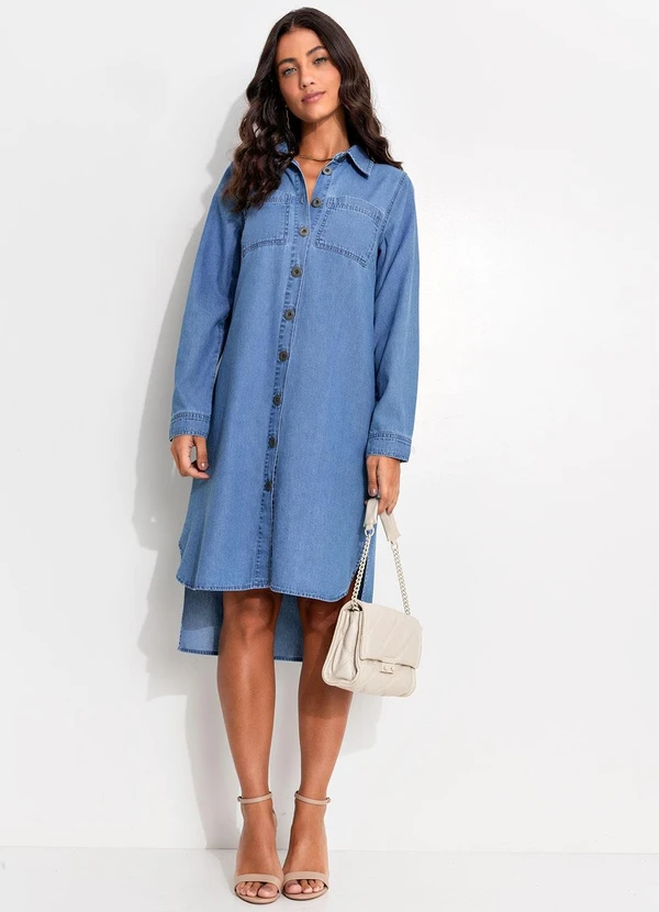 Quintess - Vestido Azul  Claro em Jeans Leve 3