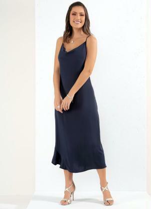 Vestido (Azul) com Barra Assimtrica com Babado