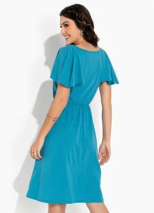 Rosalie - Vestido Azul com Manga Capa - ROSALIE