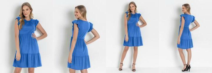 Vestido Azul com Manga em Babado