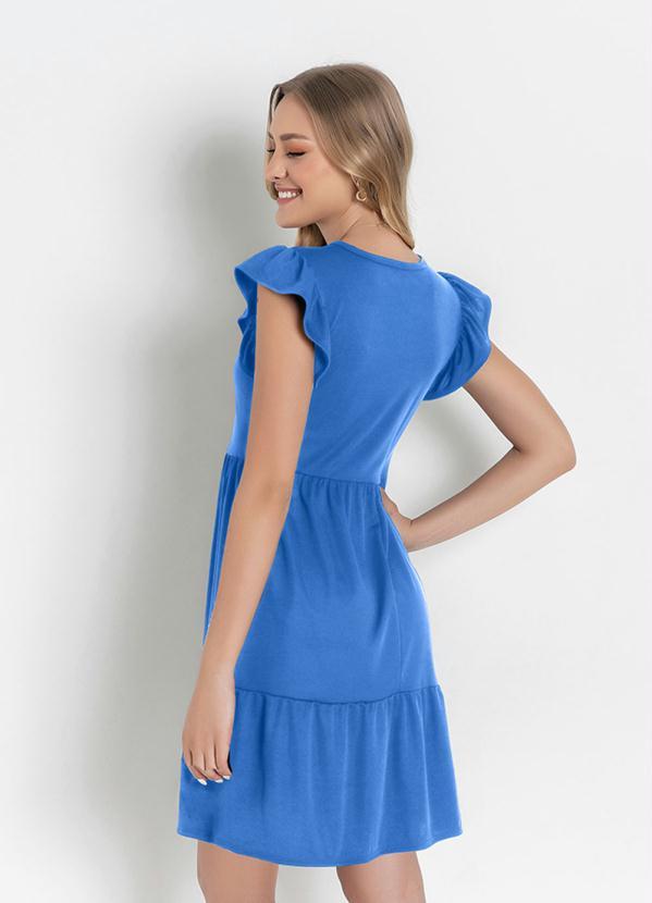 Moda Pop - Vestido Azul com Manga em Babado 2