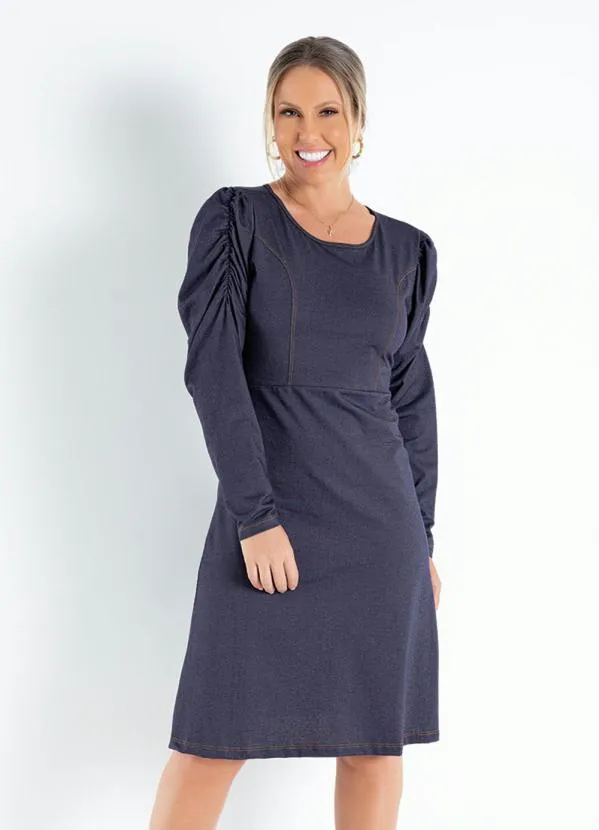 Queima Estoque - Vestido Azul com Mangas Bufantes 1