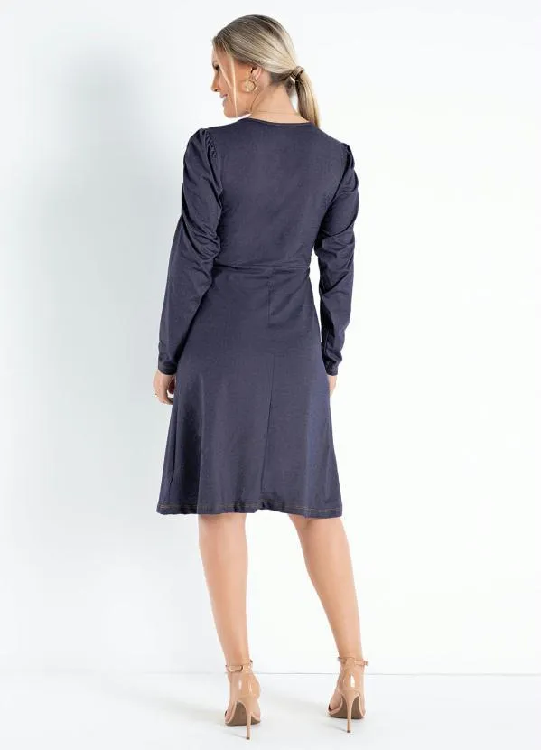 Queima Estoque - Vestido Azul com Mangas Bufantes 4