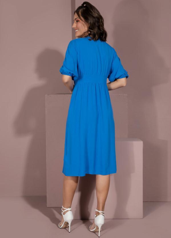 Quintess - Vestido Azul com Pregas no Decote e Bolsos 2