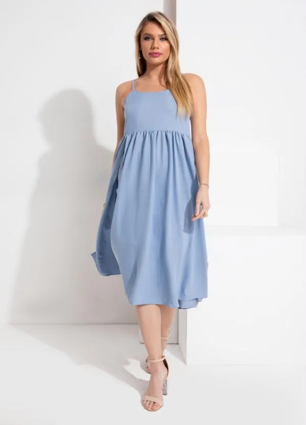 Queima Estoque - Vestido Azul de Alças com Fenda 3