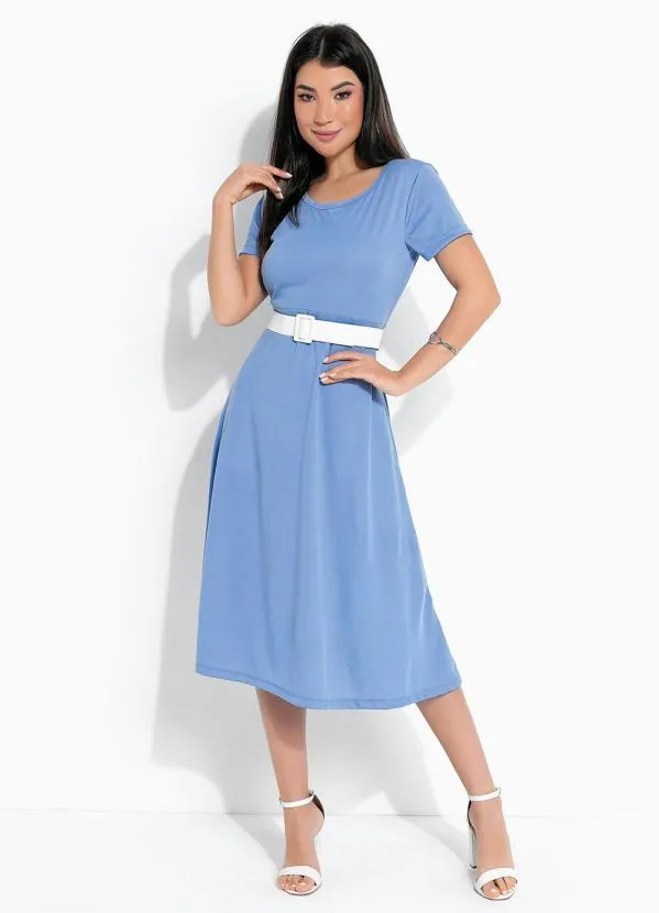 Vestido Azul Decote Redondo Rosalie