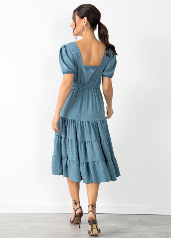 Quintess - Vestido Azul em Crepe Plano com Babados 2