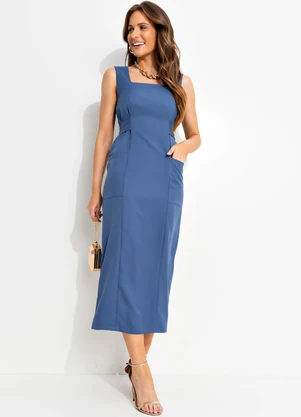 Quintess Vestido Azul em Crepe Plano