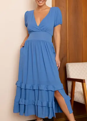 Vestido Azul em Tecido Plano Anarruga Quintess