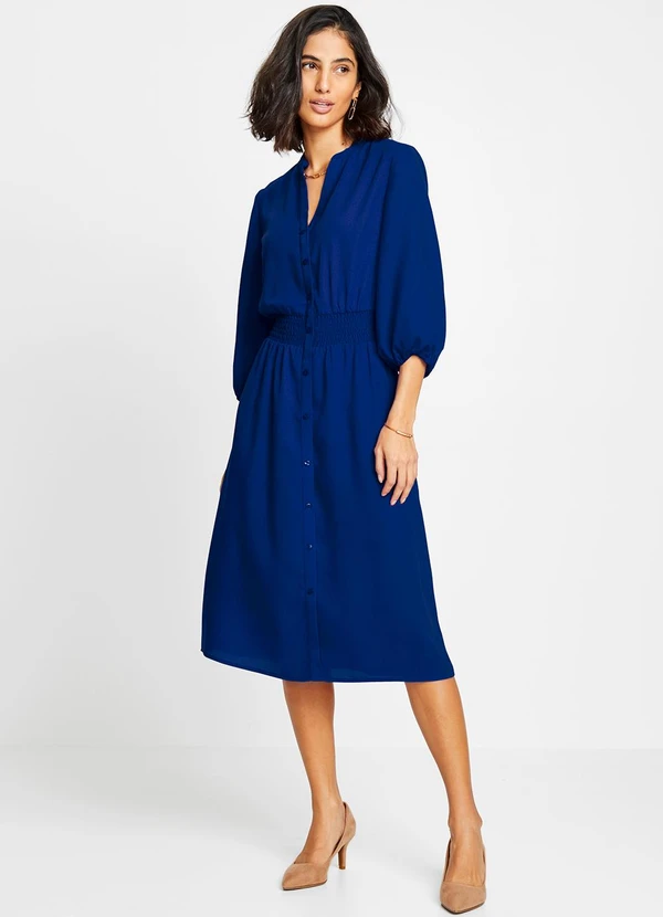 bonprix - Vestido Azul em Viscose Plana