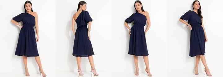 Vestido Azul Escuro em Crepe Plano