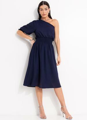 Vestido (Azul Escuro) em Crepe Plano