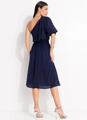 Quintess - Vestido Azul Escuro em Crepe Plano - QUINTESS