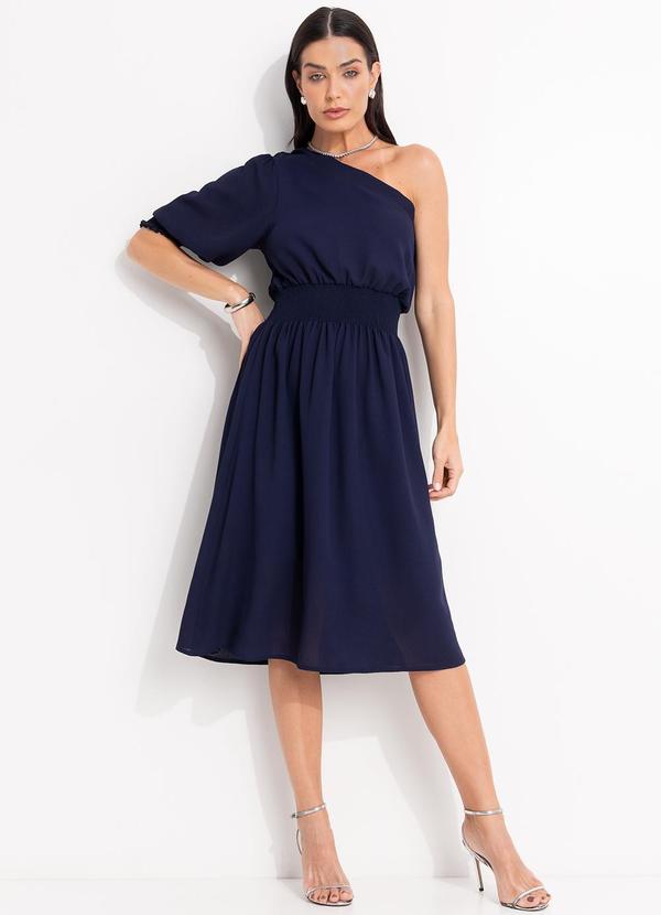 Vestido (Azul Escuro) em Crepe Plano