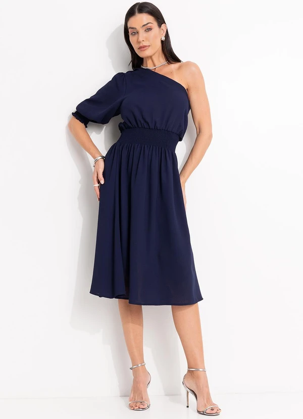 Quintess - Vestido Azul Escuro em Crepe Plano 3