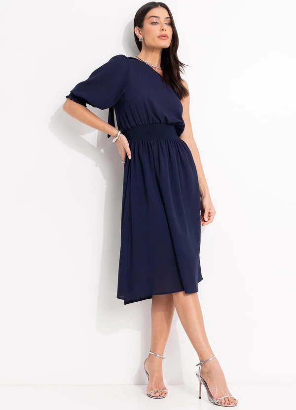 Quintess - Vestido Azul Escuro em Crepe Plano 5