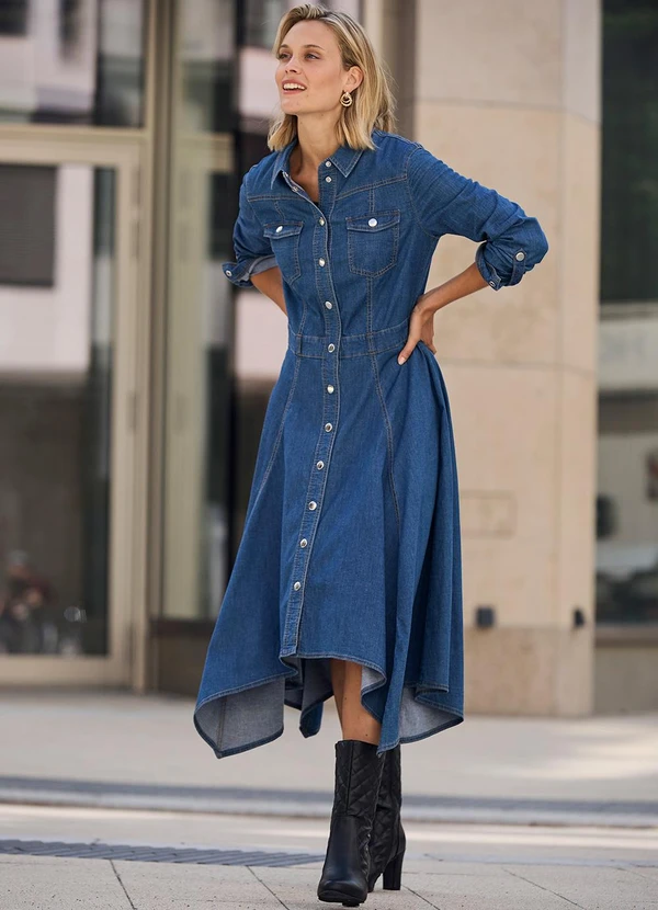 bonprix - Vestido Azul Escuro em Jeans Leve