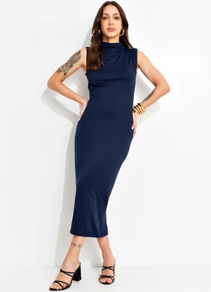 Bimini - Vestido Azul Escuro em Malha Suede - BIMINI
