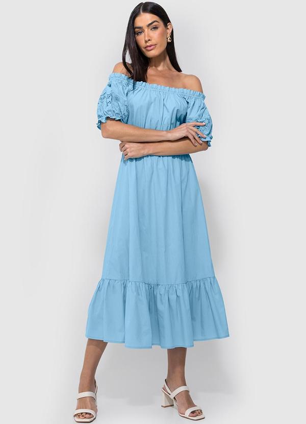 Enfim - Vestido Azul Evasê Mídi