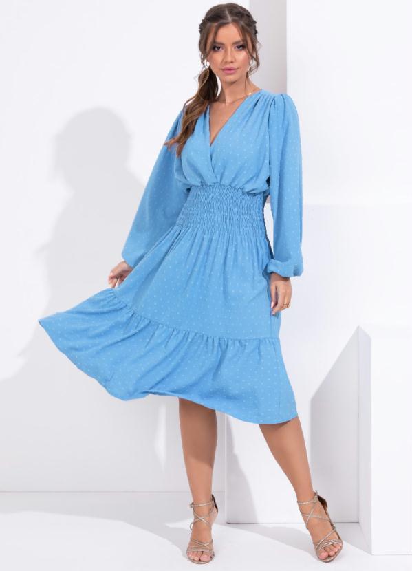 Quintess - Vestido Azul Mangas Longas com Babado na Barra 2