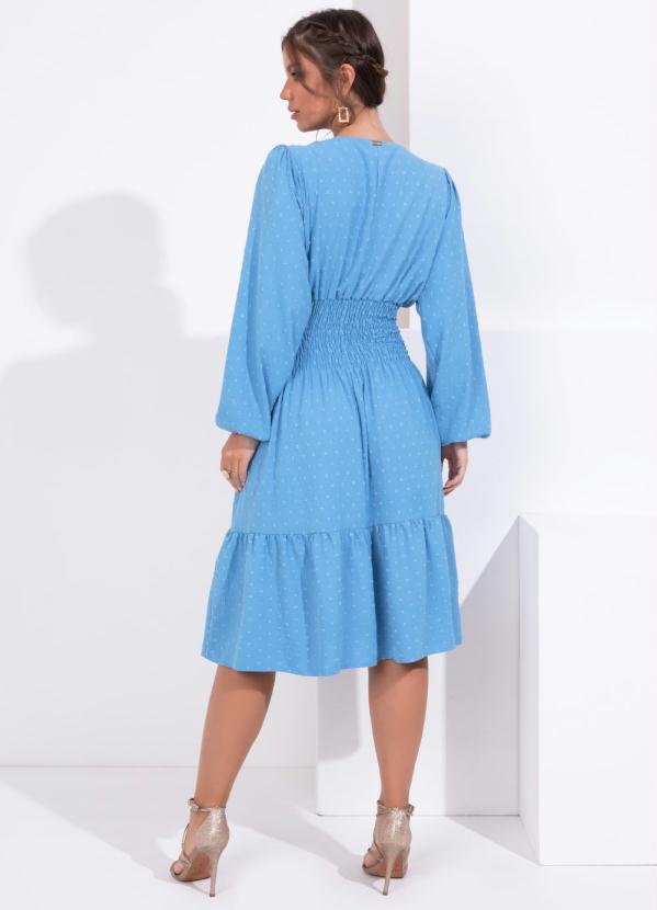 Quintess - Vestido Azul Mangas Longas com Babado na Barra 3