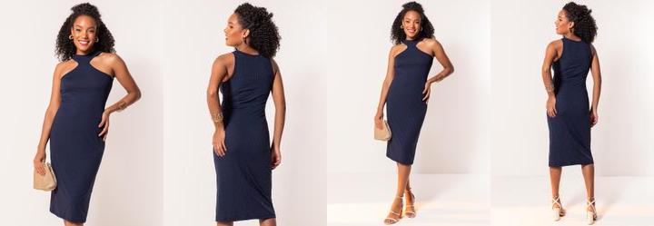 Vestido Azul Marinho em Canelado