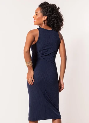 Moda Pop - Vestido Azul Marinho em Canelado - MODA POP