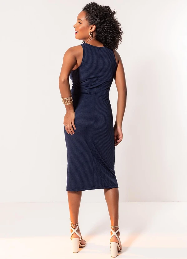 Moda Pop - Vestido Azul Marinho em Canelado 4