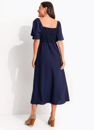 Quintess - Vestido Azul Marinho em Crepe Plano - QUINTESS