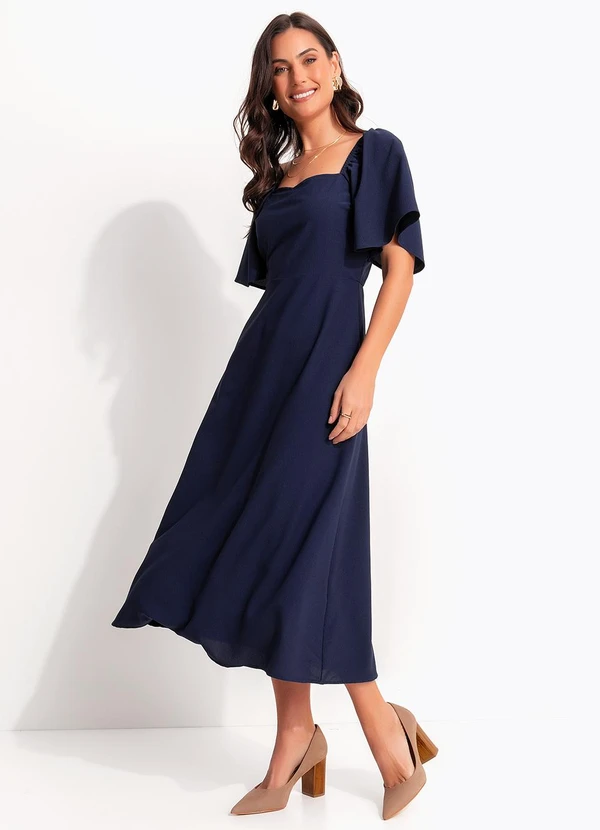 Quintess - Vestido Azul Marinho em Crepe Plano 3