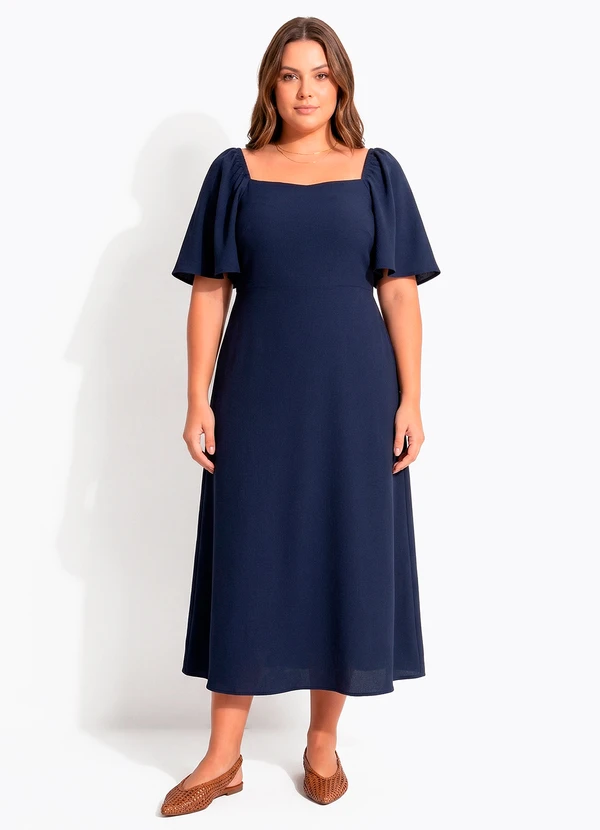 Quintess - Vestido Azul Marinho em Crepe Plano 2