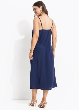 Quintess - Vestido Azul Marinho em Crepe Plano - QUINTESS