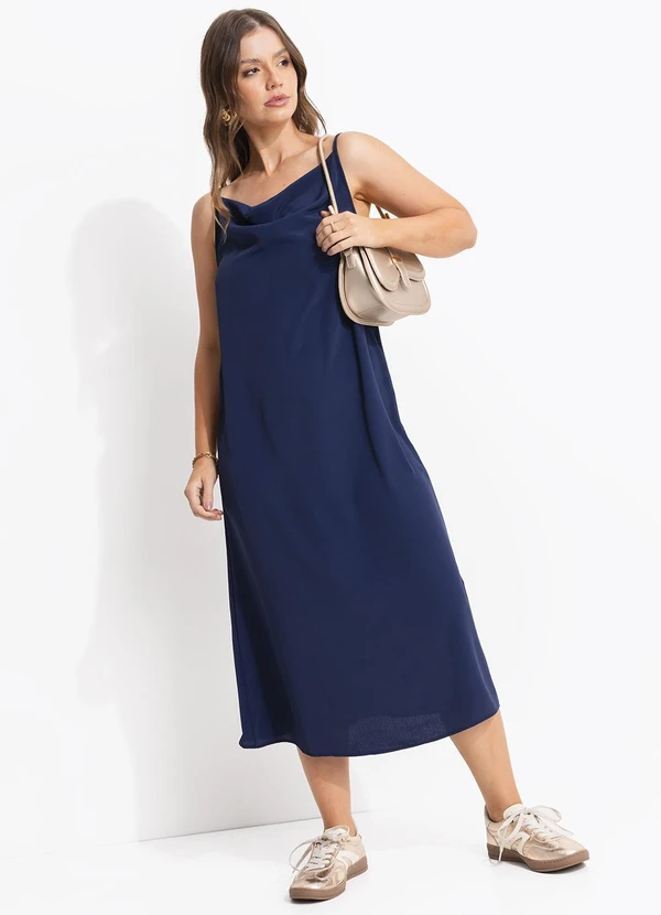 Quintess - Vestido Azul Marinho em Crepe Plano