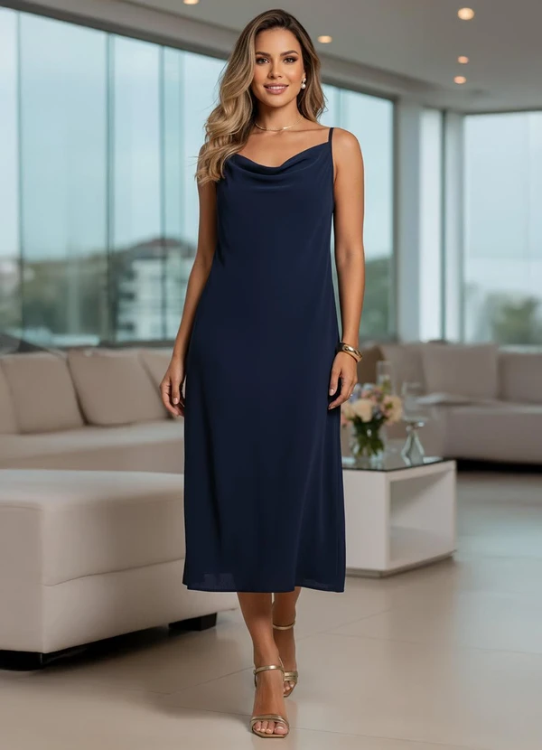 Quintess - Vestido Azul Marinho em Crepe Plano 6