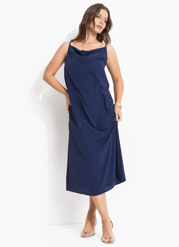 Quintess - Vestido Azul Marinho em Crepe Plano 8