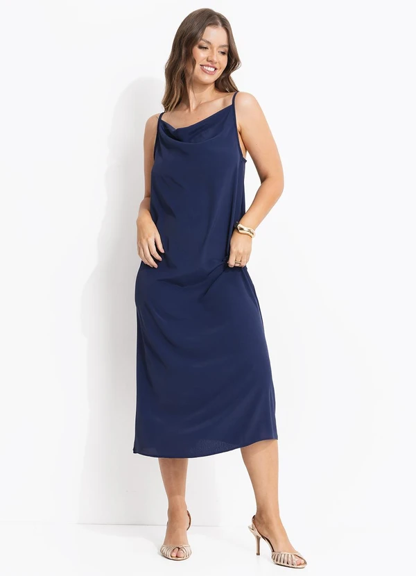 Quintess - Vestido Azul Marinho em Crepe Plano 9