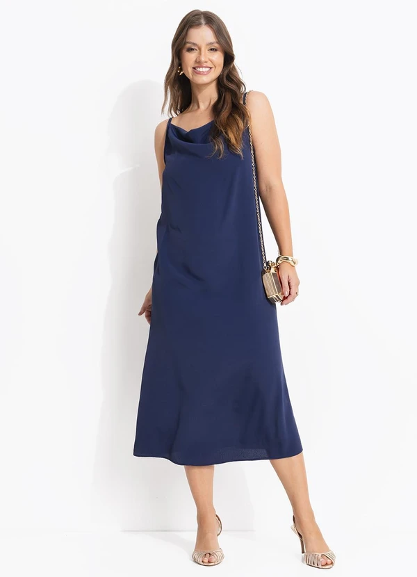Quintess - Vestido Azul Marinho em Crepe Plano 10