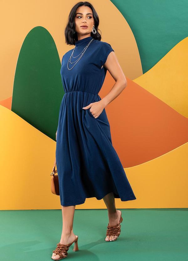 Quintess - Vestido Azul Marinho em Malha de Algodão Pentead 3