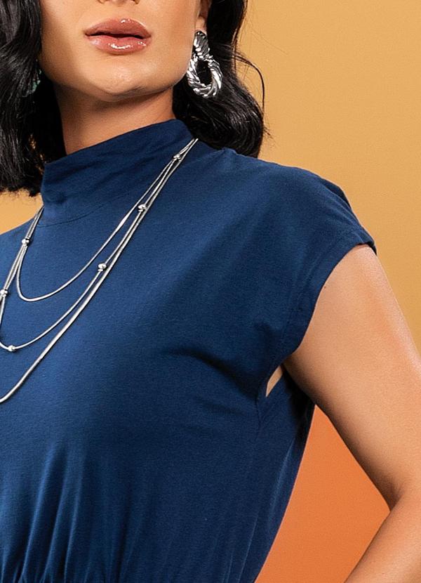 Quintess - Vestido Azul Marinho em Malha de Algodão Pentead 4