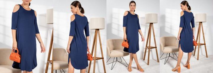 Vestido Azul Marinho em Malha de Viscose