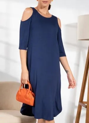 Quintess - Vestido Azul Marinho em Malha de Viscose - QUINTESS