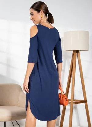 Quintess - Vestido Azul Marinho em Malha de Viscose - QUINTESS