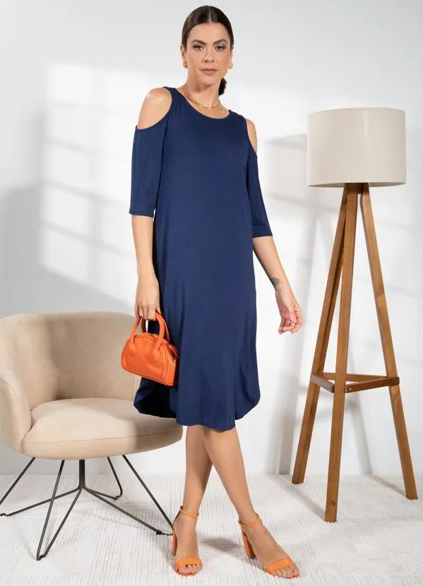 Quintess - Vestido Azul Marinho em Malha de Viscose 3